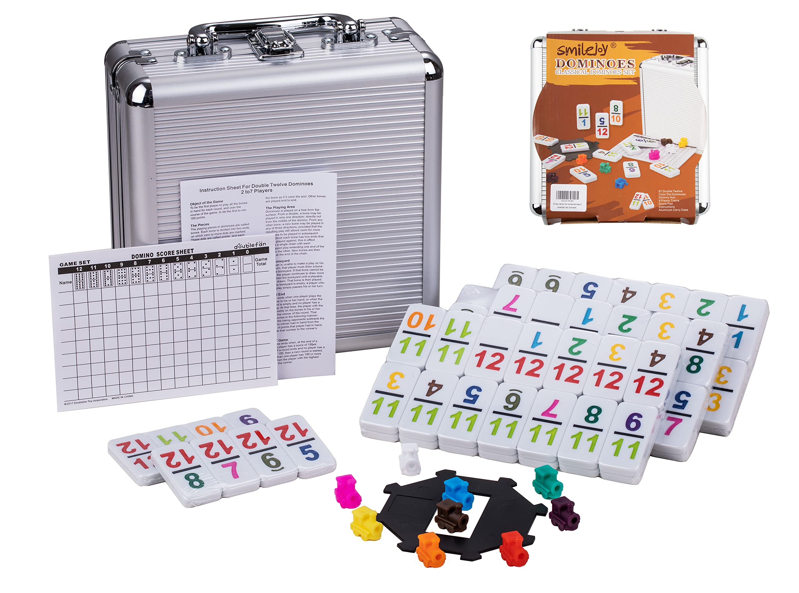 Smilejoy Dominó Mexican Train Duplo 12 Dominoes Jogo com Caixa de